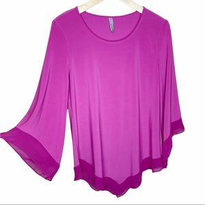 Last Tango Magenta Color Block Flare Sleeve Tunic Top Size XS